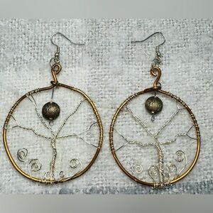 Handcrafted Silver & Copper Wire Tree of Life Earrings